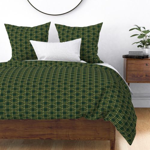 Luxurious Art Deco Pattern with Geometric Gold Lines and Squares on a Deep Green Background"