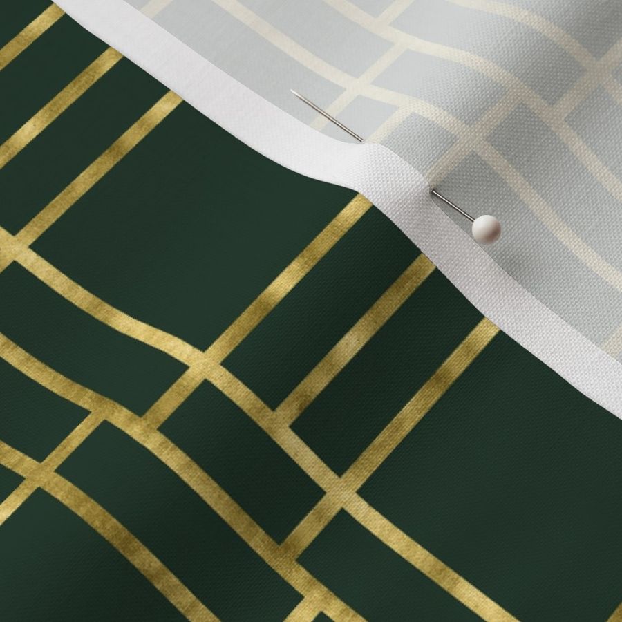 Luxurious Art Deco Pattern with Geometric Gold Lines and Squares on a Deep Green Background"