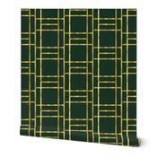 Luxurious Art Deco Pattern with Geometric Gold Lines and Squares on a Deep Green Background"