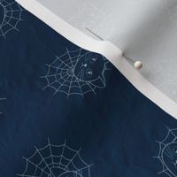 (S) Spooky Cat Faces in Spider Webs, white on deep blue texture backdrop