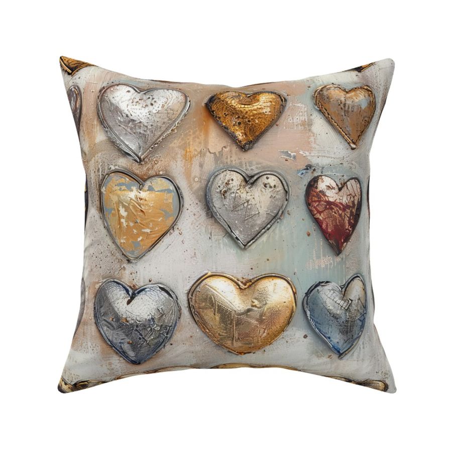 Artistic Gold Silver Bronze Metallic Painted Abstract Hearts