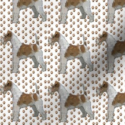 Wire Fox Terrier andPaw Prints fabric