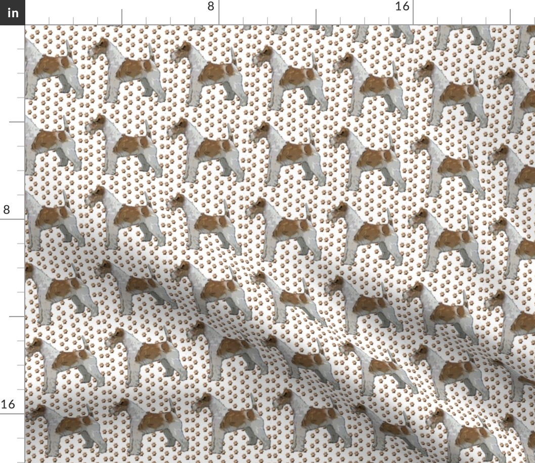 Wire Fox Terrier andPaw Prints fabric