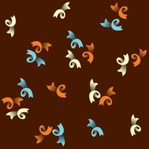 Little blue, orange and cream bows on chocolate background - 1940s