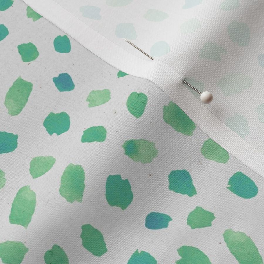 Large Scale // Painted Dot Marks - Polka Dots in Mint Green and Aqua Blue in Textured Off-White