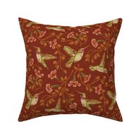 Hummingbird floral in sienna. Large scale