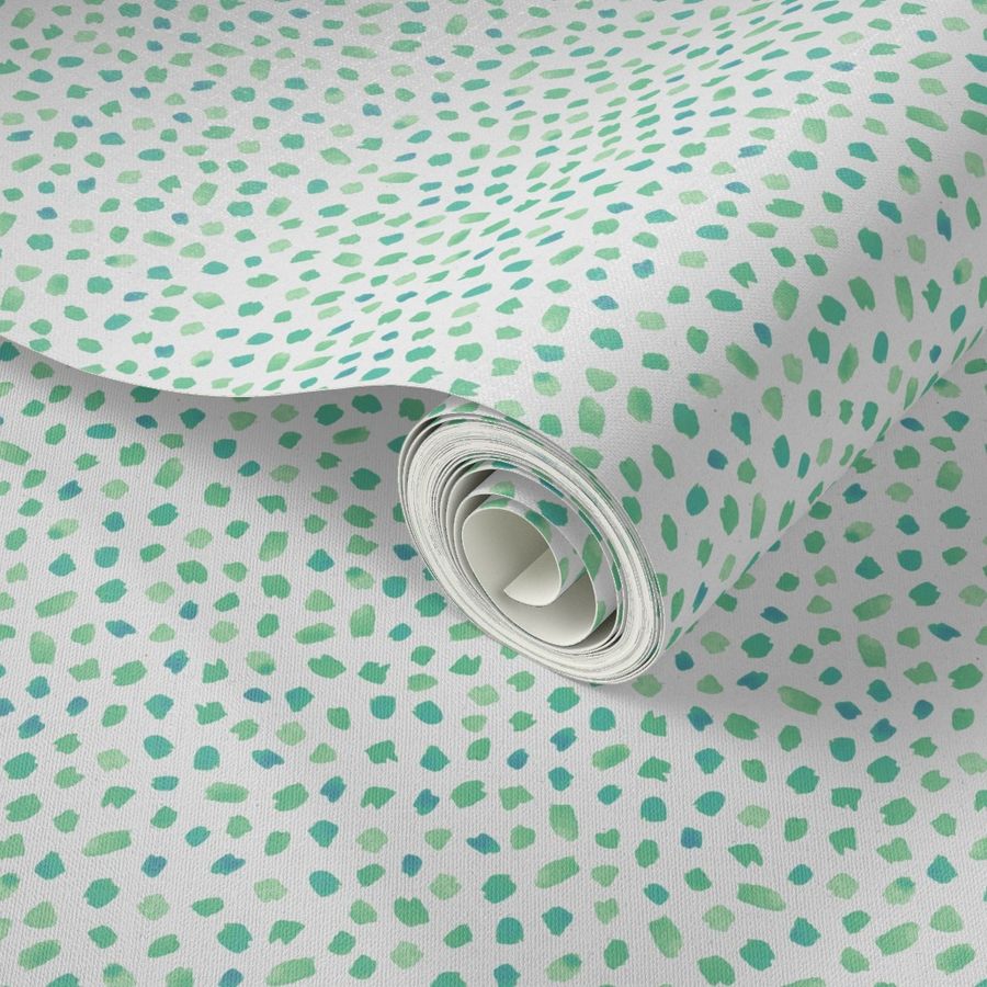 Medium Scale // Painted Dot Marks - Polka Dots in Mint Green and Aqua Blue in Textured Off-White