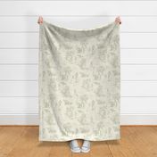 Time Travel - Jane Austen - Toile de jouy - Dark Green on cream - Large Scale