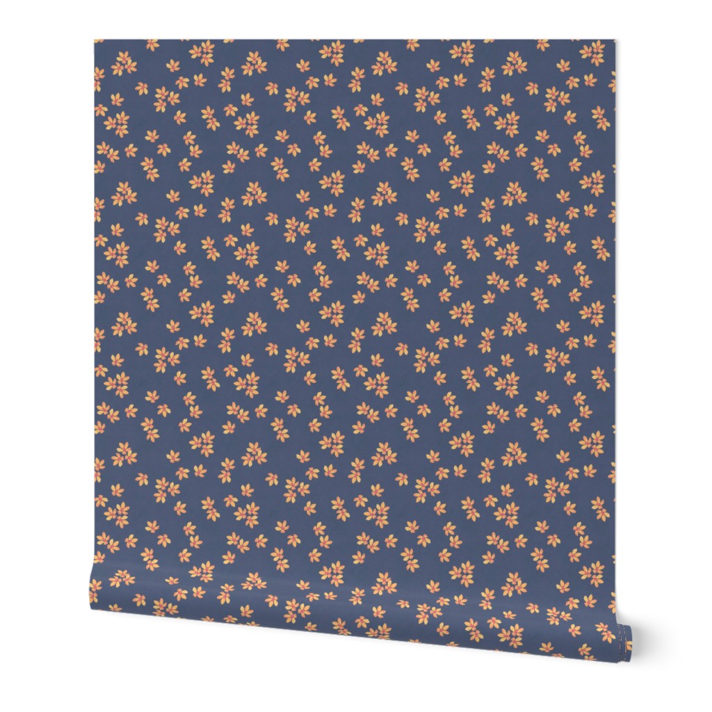 l/ watercolor floral ditsy marigold on ocean blue