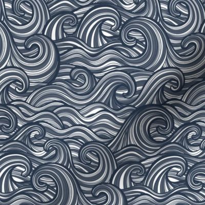 Caribbean Sea- Ocean Waves- California Summer- Hawaii Surf- Dark Navy Blue- Indigo- Blue- Neutral Blue Wallpaper- Coastal Gradma- sMini