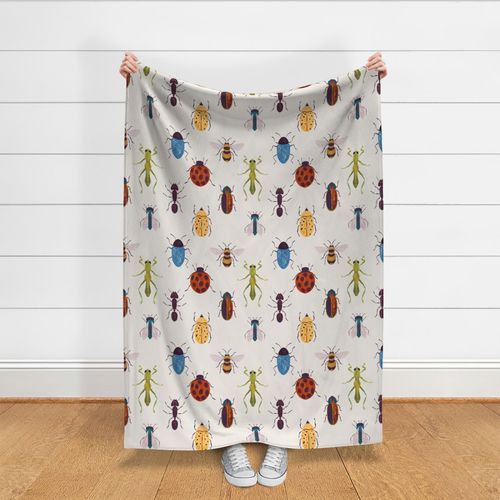 Whimsical Bugs on Neutral:  A Vibrantly Colorful Pattern Design Featuring an Array of Playful Insects