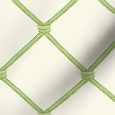 Medium Watercolor Diamond Split Bamboo Trellis  in Benjamin Moore Stem Green with Mascarpone White Background