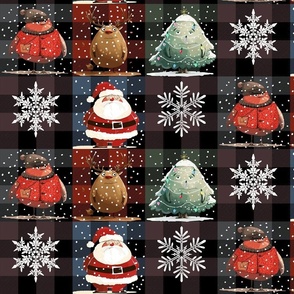Christmas Blues , funny characters on multicolor Buffalo plaid - small scale