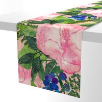 Happy Hibiscus Variation 2 - classic botanical pattern with modern twist, wedding art, against Teacup Rose texture background for amazing wallpaper, colorful fabric and home deco