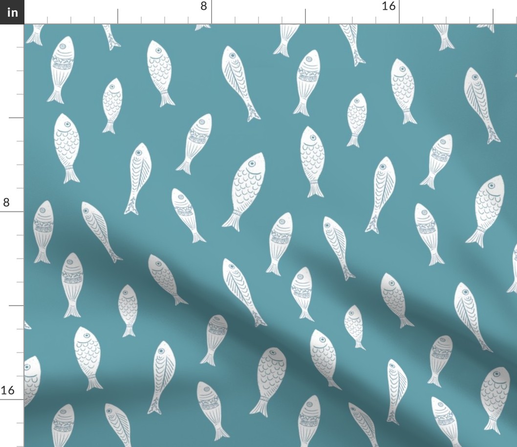 Little fishies - white on teal