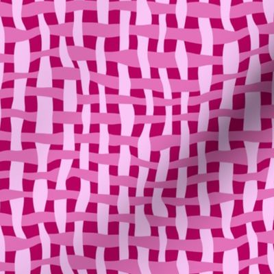 C24 Mini Small Scale Hot Pink Wonky Plaid Basket Weave Organic Curves Bold Retro Color for Upholstery, Curtains, Wallpaper, Girly Bedroom, Quilting and Kids Apparel