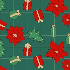 Christmas Poinsettia Present Patchwork