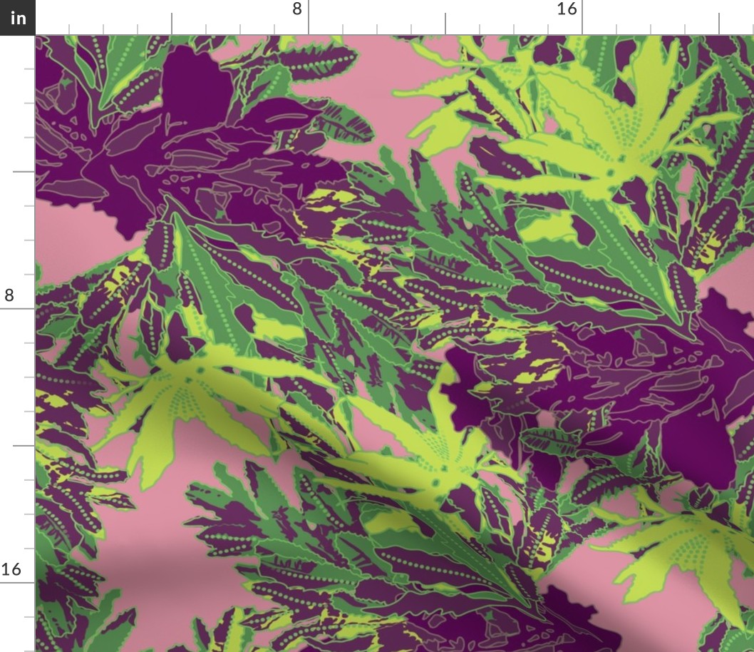 Green-Pink Banksia Leaves - Small Pattern