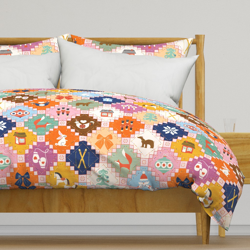 Cozy Season Cheater Quilt Pattern – Retro Colors & Festive Motifs - large scale