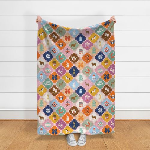 Cozy Season Cheater Quilt Pattern – Retro Colors & Festive Motifs - large scale