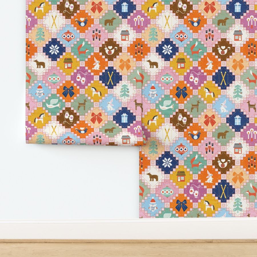 Cozy Season Cheater Quilt Pattern – Retro Colors & Festive Motifs - large scale