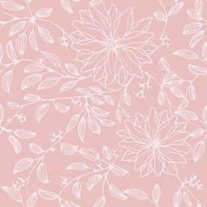 flowers and leaves romantic soft pink -medium 6x6inch