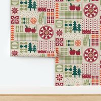 Winter Holiday Quilt - Red + Green + Olive + Cream Beige + Orange