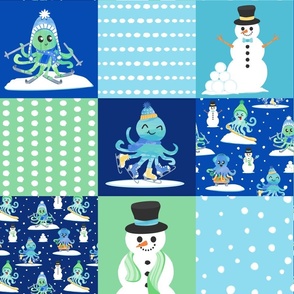 Octopus Winter Sports Cheater Wholecloth Quilt