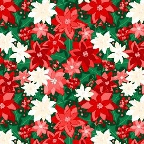 Christmas Poinsettia Winter Floral Red Green Small
