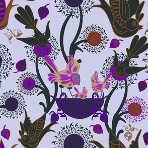 Birds and Nests (Purple)