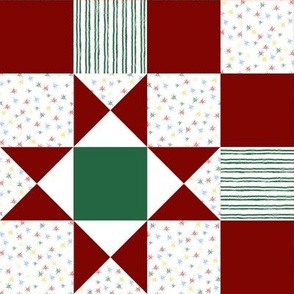 Christmas Patchwork Stars and Stripes Emerald and Red