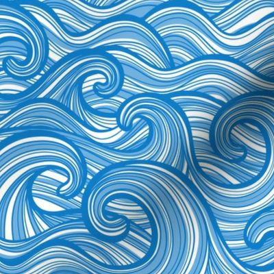 32 Caribbean Sea- Ocean Waves- California Summer- Hawaii Surf- Medium Blue- Bluebell- Blue Waves Wallpaper- Coastal Gradma- Small