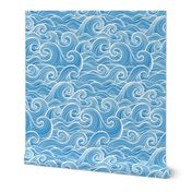 32 Caribbean Sea- Ocean Waves- California Summer- Hawaii Surf- Blue- Bluebell- White Waves Wallpaper- Coastal Gradma- Medium