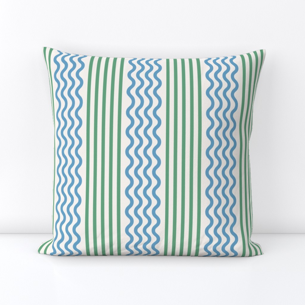 Squiggles & Stripes | Mid Blue + Faded Green