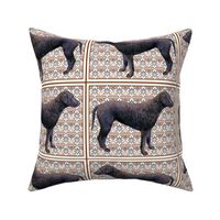 Curlycoated Retriever on brocade fabric