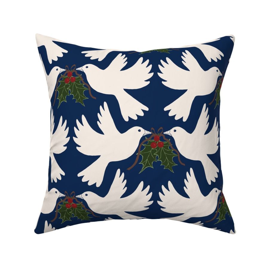 Christmas Doves With Holly-Directional-Dark Blue