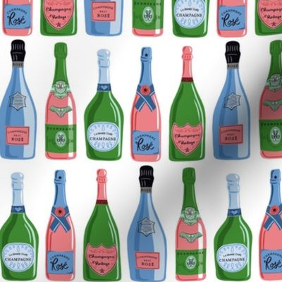 champagne bottles/bright blue coral green with white background/small