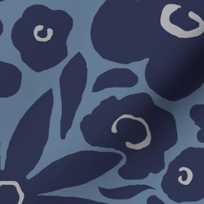 Happy Garden Large Floral - Navy and Blue