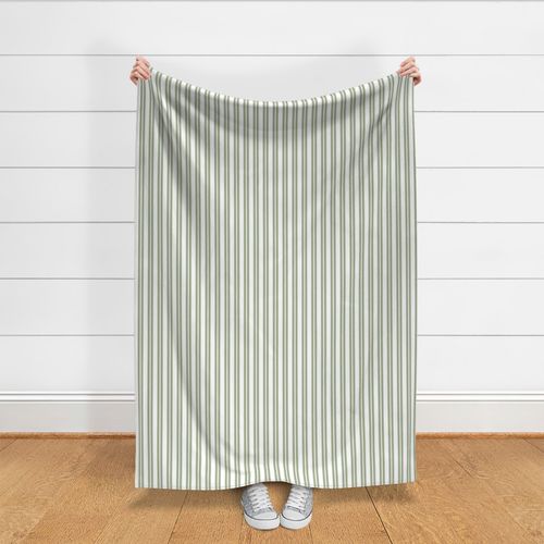 Classic Double Stripes Narrow Vertical Stripe Pattern in Sage Green and White