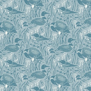 Loon birds faded blue (MEDIUM)