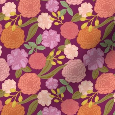 Garden Floral- Maroon Background