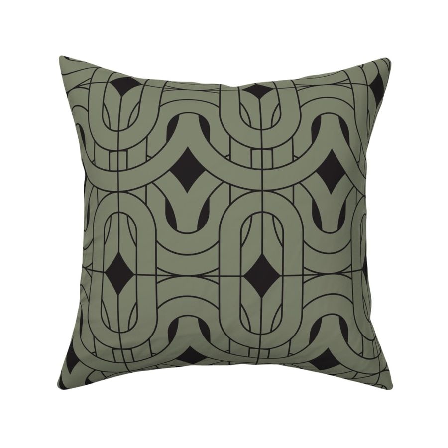 Large // Art Deco Sophisticated Geometric Olive And Navy Black