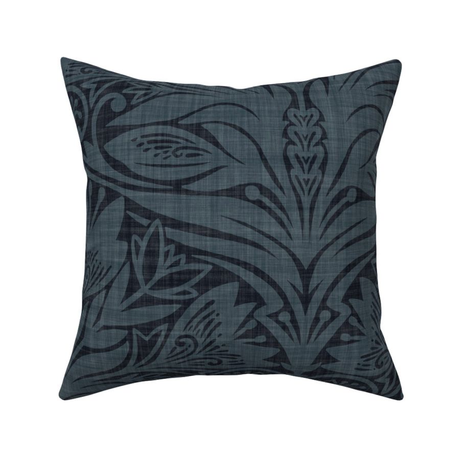 (large)  linen textured intricate floral art nouveau midnight blue black