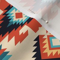 Vibrant Aztec Geometric Pattern in Red and Turquoise