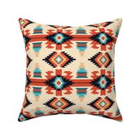 Vibrant Aztec Geometric Pattern in Red and Turquoise