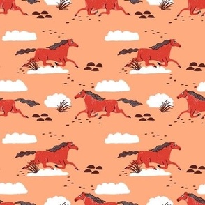 Horses and Clouds - peach and red