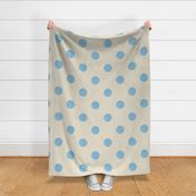 Extra large Handpainted printed Polka Dots 12 inch repeat Light blue on cream