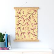 Warm Rose Field with nitty gritty branches, leaves, flowers for comfy home decor, wallpaper fabric on clear background color Honey Bee