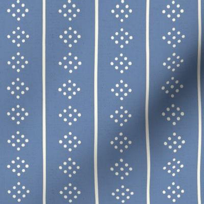 Small Dotted Diamond Shape Stripes in Denim Blue and Vanilla Cream