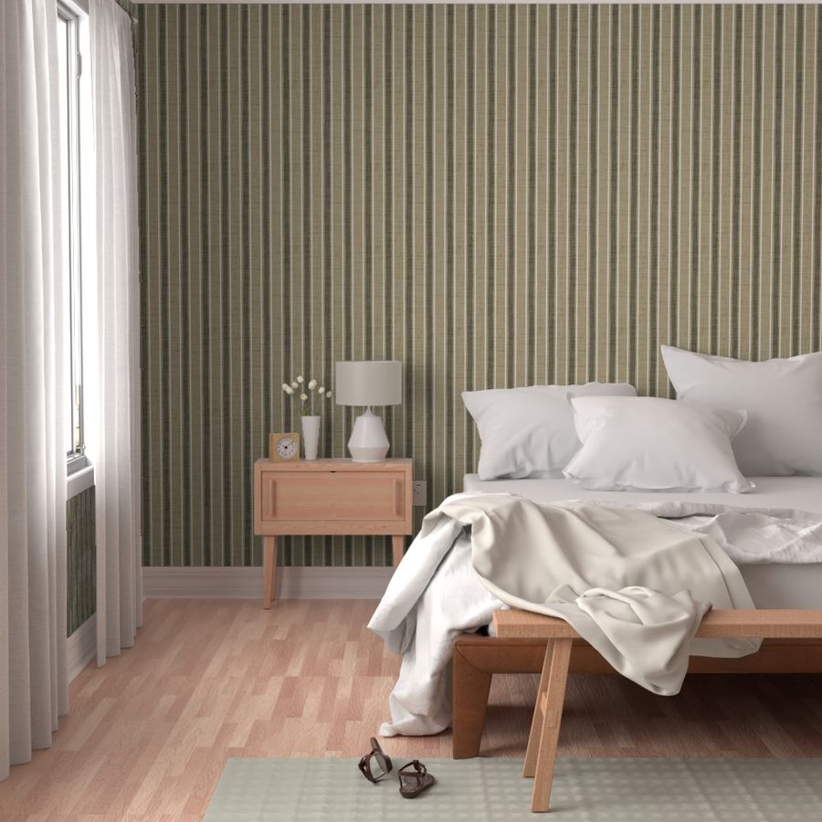 Small - grainy ticking stripes with linen texture - ivory & flax & sepia